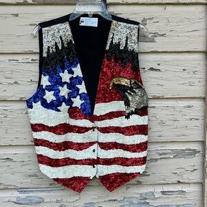 Vintage JC Sequin American Flag Eagle Stars Stripes Flag Patriotic Vest